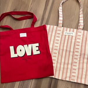 Sezane Red LOVE Canvas Tote & Sezane Pink Stripe Cotton Tote